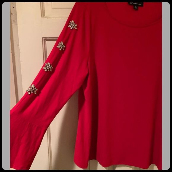 INC Red Rhinestone Embellished Top Sz 0X - Picture 5 of 10
